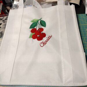 Reusable Shopping Tote Bag Embroidered Cherries
